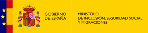 Escudo de España junto al logo del Ministerio de Inclusión, Seguridad Social y Migraciones.